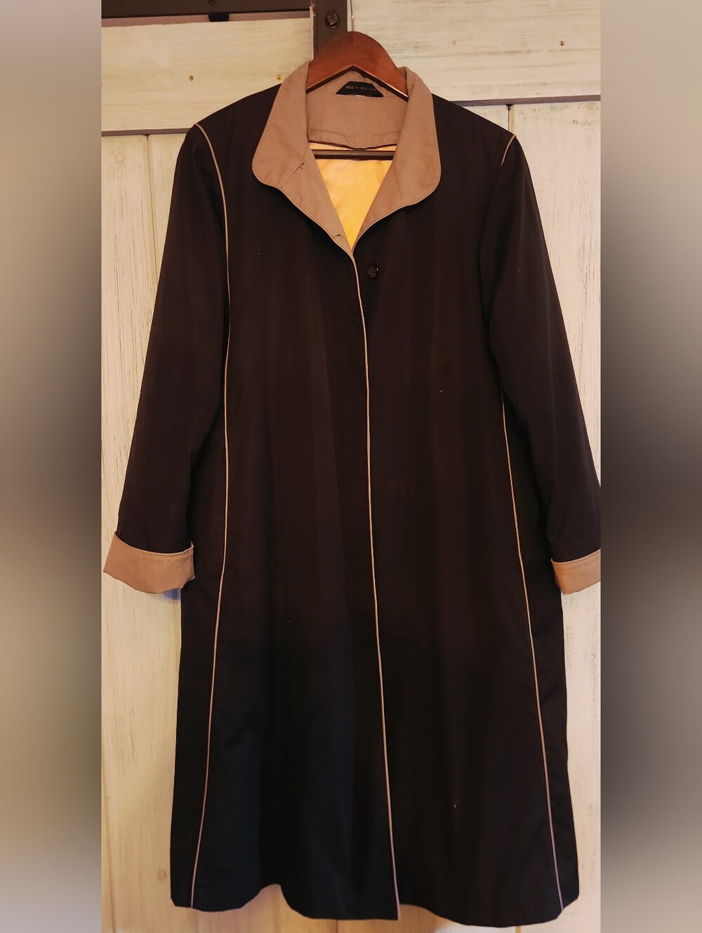 Foxland By Lanson Wool-lined Black TrenchCoat with Tan Trim Size 13/14